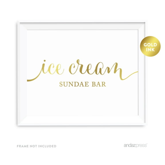 Ice Cream Sundae Bar Metallic Gold Wedding Party Signs