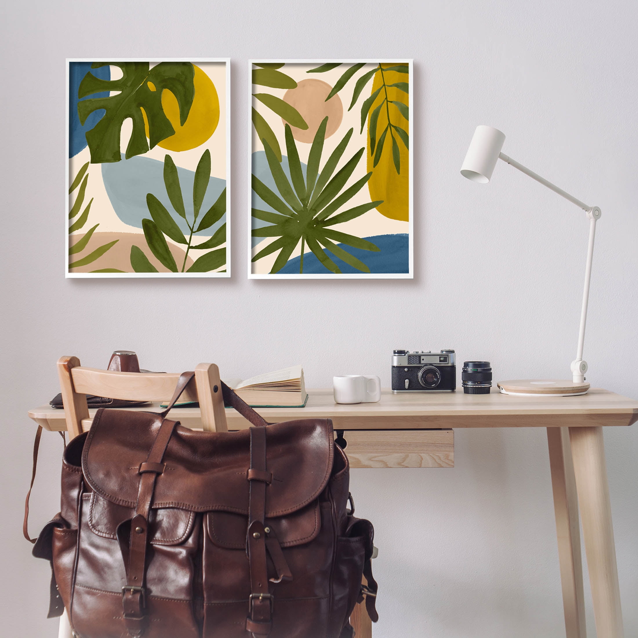Stupell Industries Tropical Bohemian Plant Leaves Graphic Art White Framed Art Print Wall Art, Set of 2, Design by Victoria Barnes