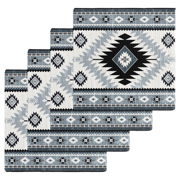 Brown Beige Boho Dish Towels Set, Waffle Weave Kitchen Towels 4 Pieces, Southwestern Ethnic Abstract Geometric Microfiber Hair Face Bath Tea Towel Absorbent Quick Drying Cleaning Dish Cloths, 12"x12"