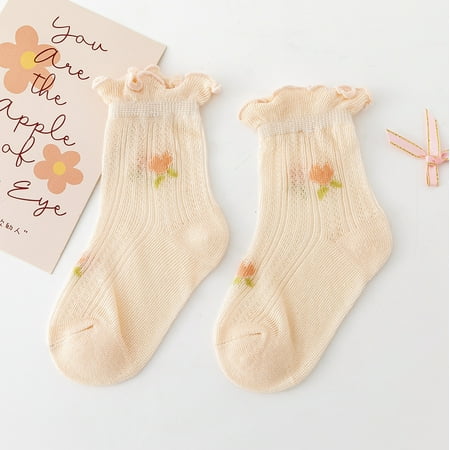 

DNAKEN Baby Girls Socks Toddlers Ruffle Socks Girl s Frilly Dress Socks Baby Anti-slip Socks Cute Summer Mesh Socks