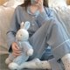 thumbnail image 3 of Pijamas informales de manga larga para mujer, ropa de dormir, pantalones de Color sólido, conjuntos de 2 piezas, ropa de casa, ropa de noche, 3 of 4