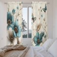 thumbnail image 3 of Teal Tulip Butterfly Kitchen Curtain for Berdoom Living Room Cafe 72 Inch Length, Turquoise Floral Farmhouse Beige Tiers Curtains Light Filtering Drapes Rod Pocket Window Treatment 2 Panels 52"Wx72"L, 3 of 8