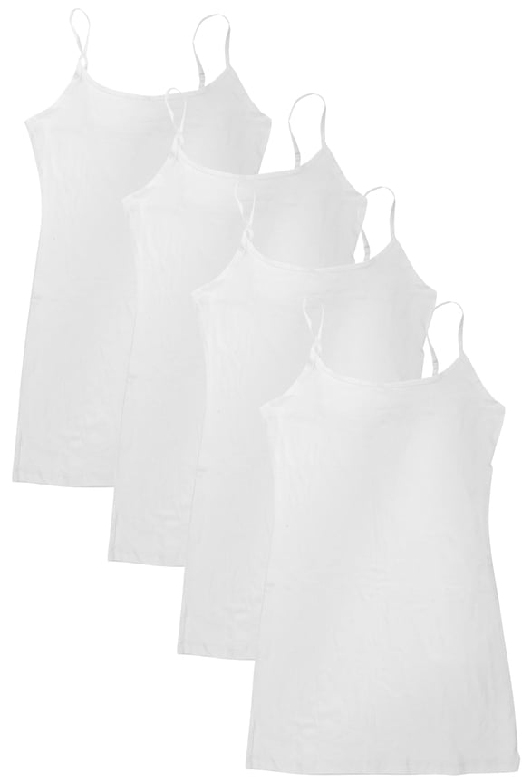 Women Value Pack Long Camisole Cami - White, White, White, White, Large
