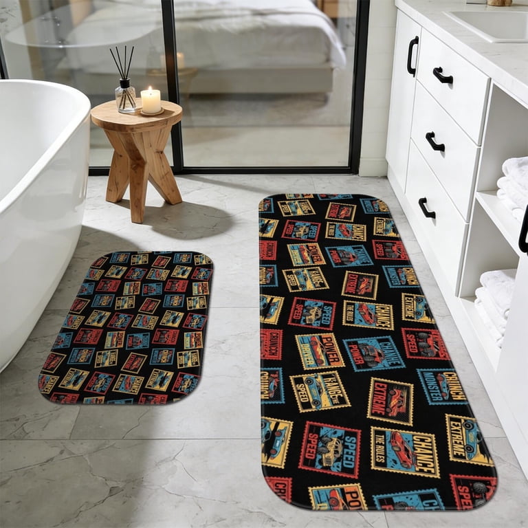 Monster Cartoon Truck Black Pattern Bath Mat Set Of 2,Non-Slip Rug for ...