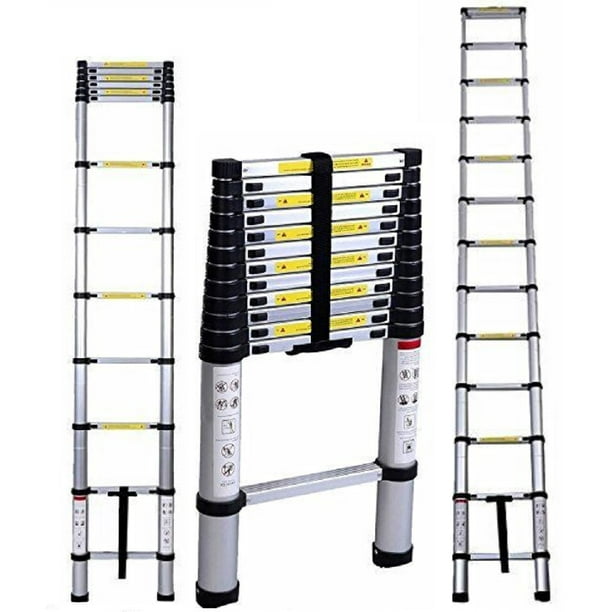 12.5 FT Aluminum Telescoping Ladder, Extension Ladder Retraction