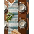 thumbnail image 2 of Turquoise Grey Wooden Table Runner Cotton Linen 48 Inch Holiday Dresser Scarves, Farmhouse Teal Wood Tablerunner for Kitchen Coffee Dining Bedroom Home Living Room Dinner Scarf Décor 13''x48'', 2 of 9