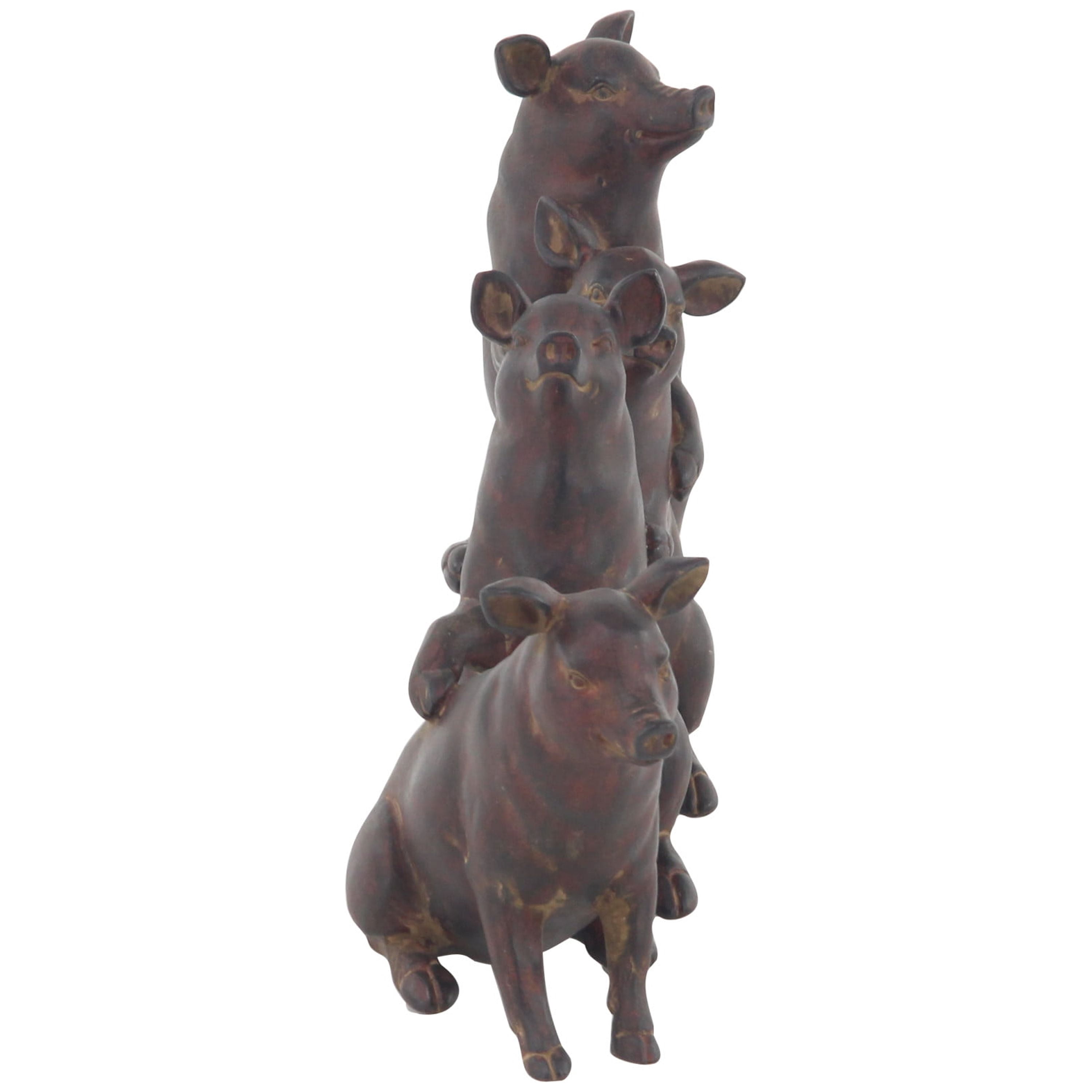 13" x 7" Dark Brown Polystone Pig Sculpture, by DecMode