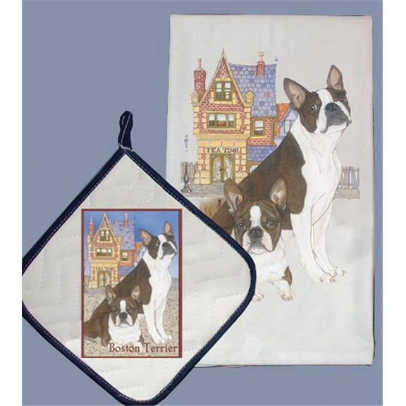 Dish Towel and Pot Holder Set - Boston Terrier