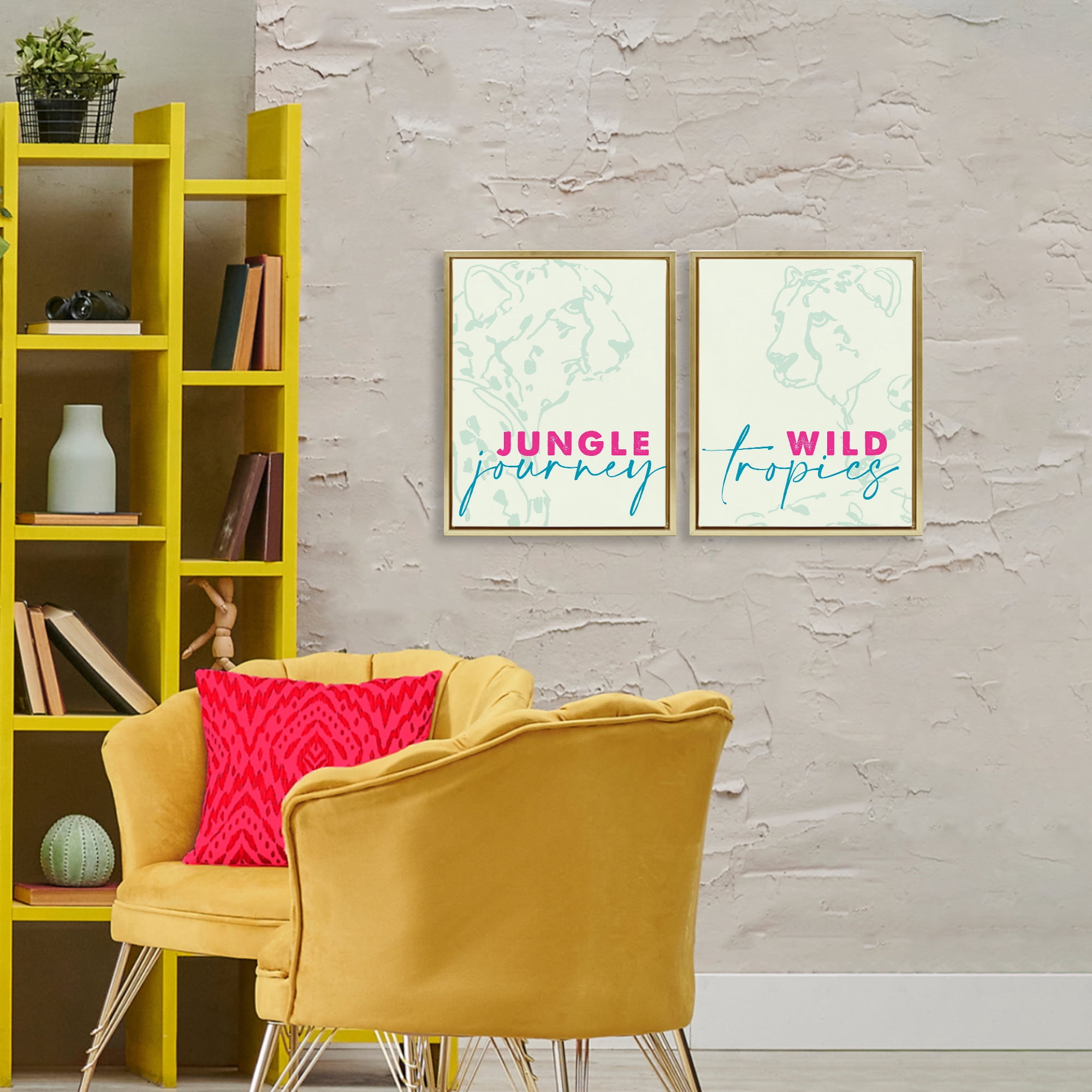 Stupell Industries Wildlife Phrases Cheetahs 2 Piece Gold Framed Floater Canvas Set, design by Lanie Loreth