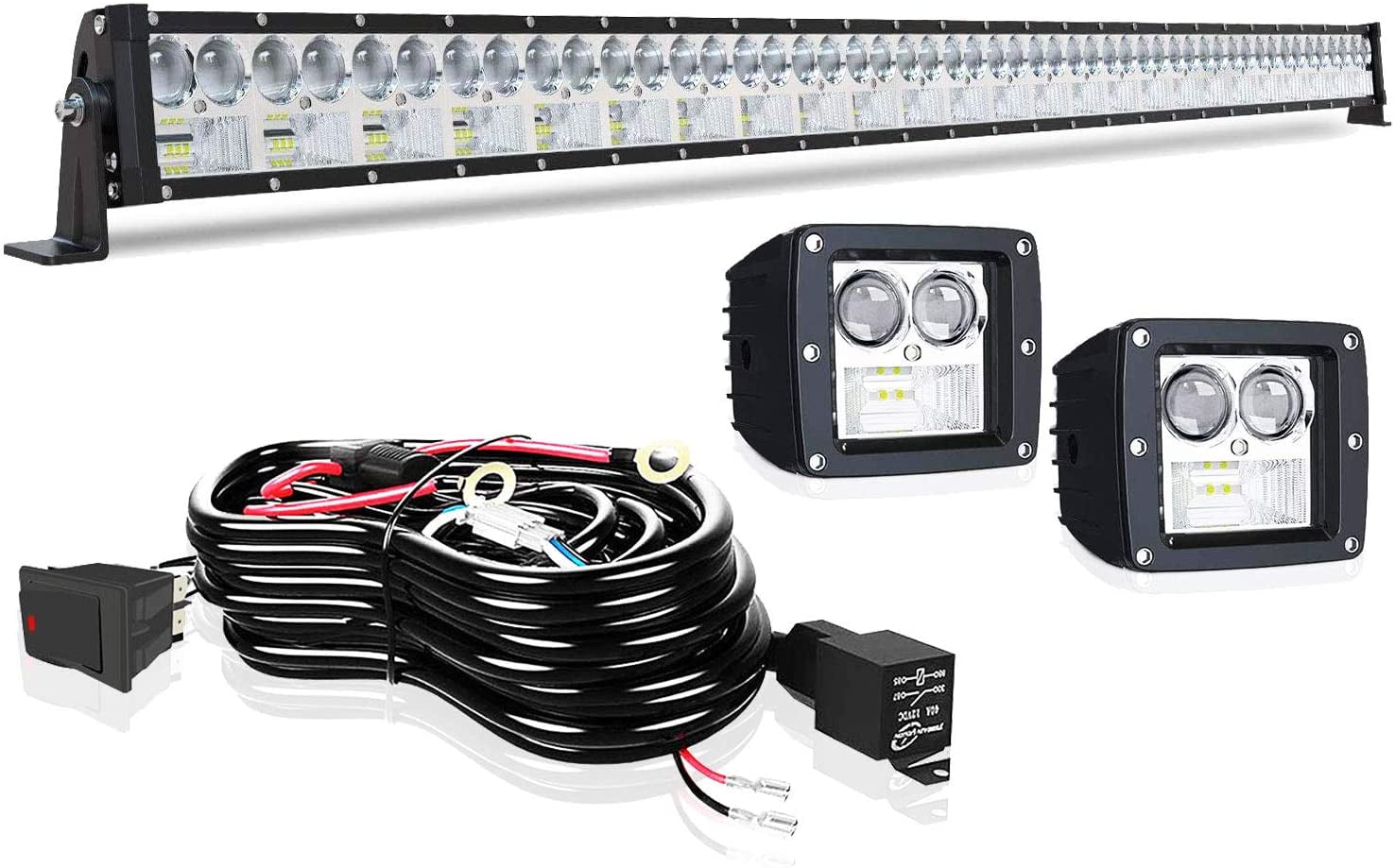 Details about   52'' 300W LED Light Bar+4'' 18W Pods Fits Ford Truck RZR Boat Ford ATV+2X Wiring