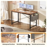 CONCETTA 47 Inch Computer Writing Desk with Storage Bag, Steel Frame for Home Office Study, Brown