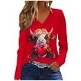 thumbnail image 2 of AUNVITO Women's Valentine's Day T-shirt Long Sleeve V-Neck Pullover with Print Casual and Trendy Loose Fit, 2 of 5