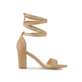 thumbnail image 3 of BLISSFUL STEP Women's Lace Up and Ankle Strap Block Heel Sandals Nude 11, 3 of 7