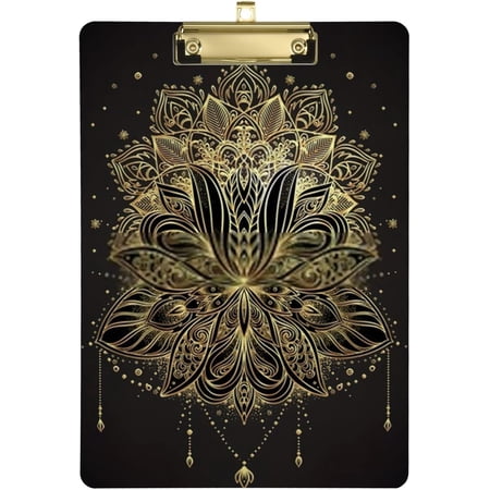 Wellsay Acrylic Clipboard Lotus Flower Ethnic Art Cute Printed for Nurses/Students/Office/Worker,Silver Clip,Size 12.5 x 9 Inch