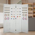 thumbnail image 3 of Fionafurn 4-Panel Room Divider Pegboard Display Folding Wood Portable Freestanding, Wall Organizer 67" (Aged White), 3 of 10