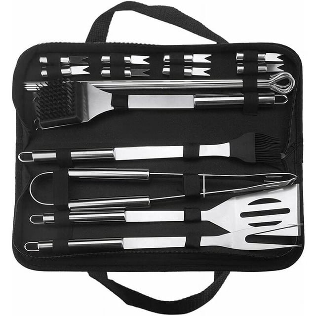 Kit de Utensilios para Barbacoa de 20 Piezas, Accesorios portátiles para Barbacoa de Acero Inoxidable, para jardín/Exterior/Senderismo y Parrilla de Viaje, para Regalos Ideales para Hombres
