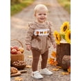 thumbnail image 5 of RUINIXCW Newborn Baby Girl Thanksgiving Outfit Fall Winter Clothes Gingham Plaid Bubble Romper Turkey Embroidery Long Sleeve Bow Playsuit Jumpsuit, 5 of 9