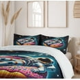 thumbnail image 4 of Ambesonne Funny Astronaut Duvet Cover Set, Spaceman on Donut, Calking, Petrol Blue Pink Orange, 4 of 5