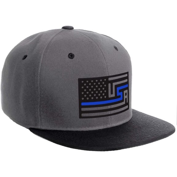 USA Redesign Flag Thin Blue Red Line Support American Servicemen Snapback Hat (Thin Blue Line, Chacoal Black Cap)