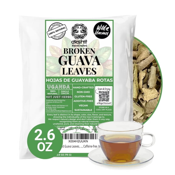 Akshit Dried Guava Leaves,  100% Natural Guava Leaf, Aromatic Herbal Tea,  Stress Relief , Digestion, Immune Support, Non GMO. 2.6 oz