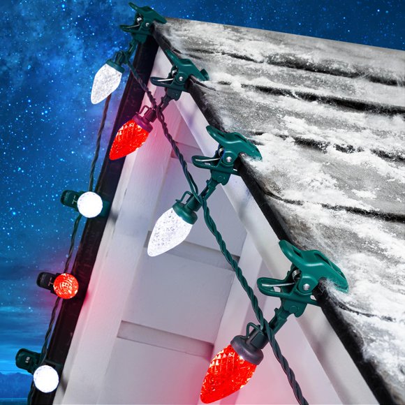 Luces navideñas Moonflor C9 LED de 15,2 m, impermeables, rojas y blancas