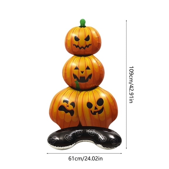 Halloween Foil Balloons Inflatable Ghost Standing Balloons Stacked Pumpkin Balloon with Base for Halloween Spooky Party Outdoor Indoor Scary Horror Decor