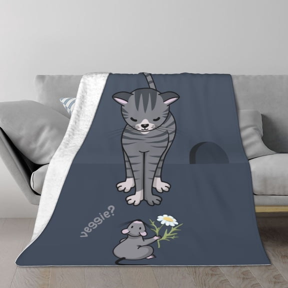 TEQUAN Double Layer Plush Bed Blanket, Dark Humour Cat Mouse Veggie Pattern Cozy Soft Air Conditioner Throw Blankets, 50" x 40"