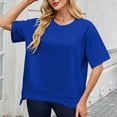 thumbnail image 6 of Hulanddfd Women's Tops Solid Crew Neck Short-Sleeve Pullover Sweatshirt Blue Size L, 6 of 8