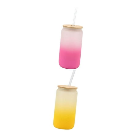 

2pcs Reusable Water Cup Jar Leakproof Storage Coffee Travel Home Office Pink and Yellow