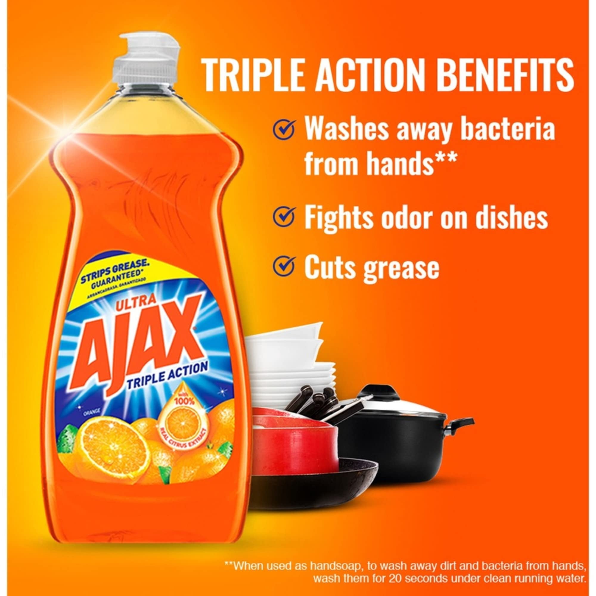 (9 pack) Ajax Ultra Triple Action Dishwashing Liquid Dish Soap, Orange Scent, 28 Fluid Ounce
