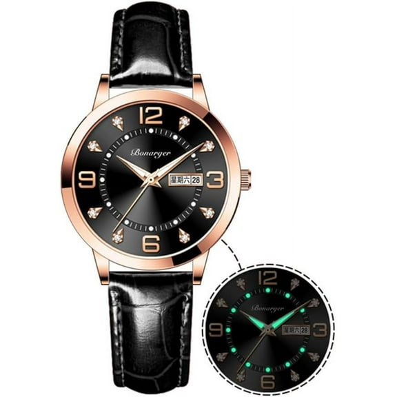 Leather Women Watches Ladies Dress Analog Quartz Date Classic Luminous Leather Strap 3ATM Waterproof Female Wrist Watch
