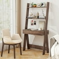 thumbnail image 2 of Costway Home Office Ladder Desk Wall-Leaning Laptop Workstation with Storage Shelves Walnut, 2 of 10