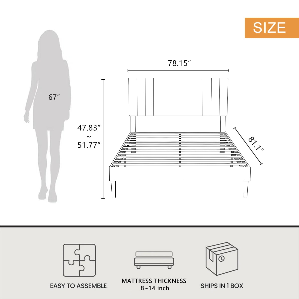 BRGMAUS QUEEN Size Platform Bed Frame with Upholstered Headboard, High-Quality Faux Leather Bed Frame with 12 Wood Slats & Center Support Leg, Adjustable Headboard, Waterproof Easy Clean