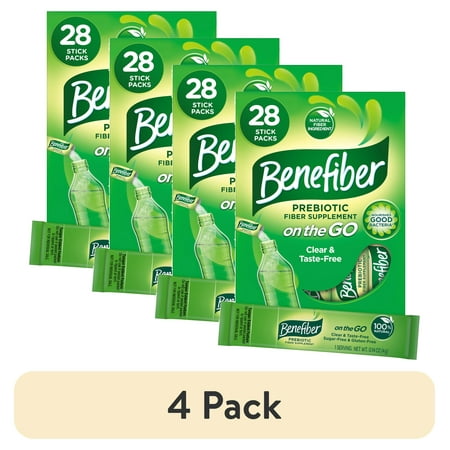 (4 pack) Benefiber On The Go Prebiotic Fiber Powder, Unflavored, 3.92 Oz, 28 Ct