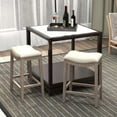 thumbnail image 6 of Westice Bar Stools Set of 2, Counter Height Stools Saddle Seat, 27” Vintage Linen Fabric Chairs with Wood Legs and Nailhead Upholstered Seat for Kitchen Island, Beige, 6 of 9