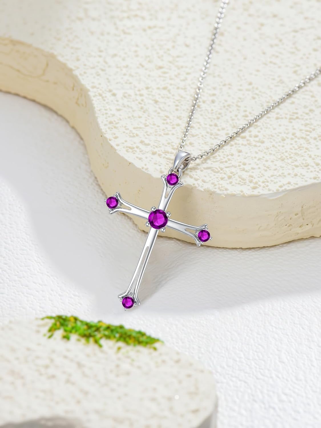 Cross Amethyst Birthstone Necklace 925 Sterling Silver Cross Pendant Necklace with February Birthstone Faith Religious Birthday Jewelry Gift for Women Her