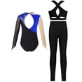 thumbnail image 2 of iiniim Kids Girls Ice Figure Skating Gymnastics Leotard Rhinestones Mesh Patchwork Bodysuit with Sleeveless Vest Royal Blue 12, 2 of 7