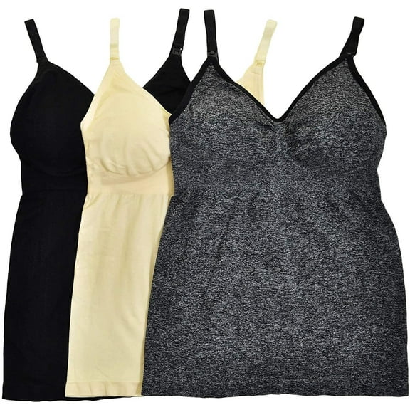 ToBeInStyle Women's 3 Pack Seamless Nursing Tank Set - Black/Grey/White - L/XL