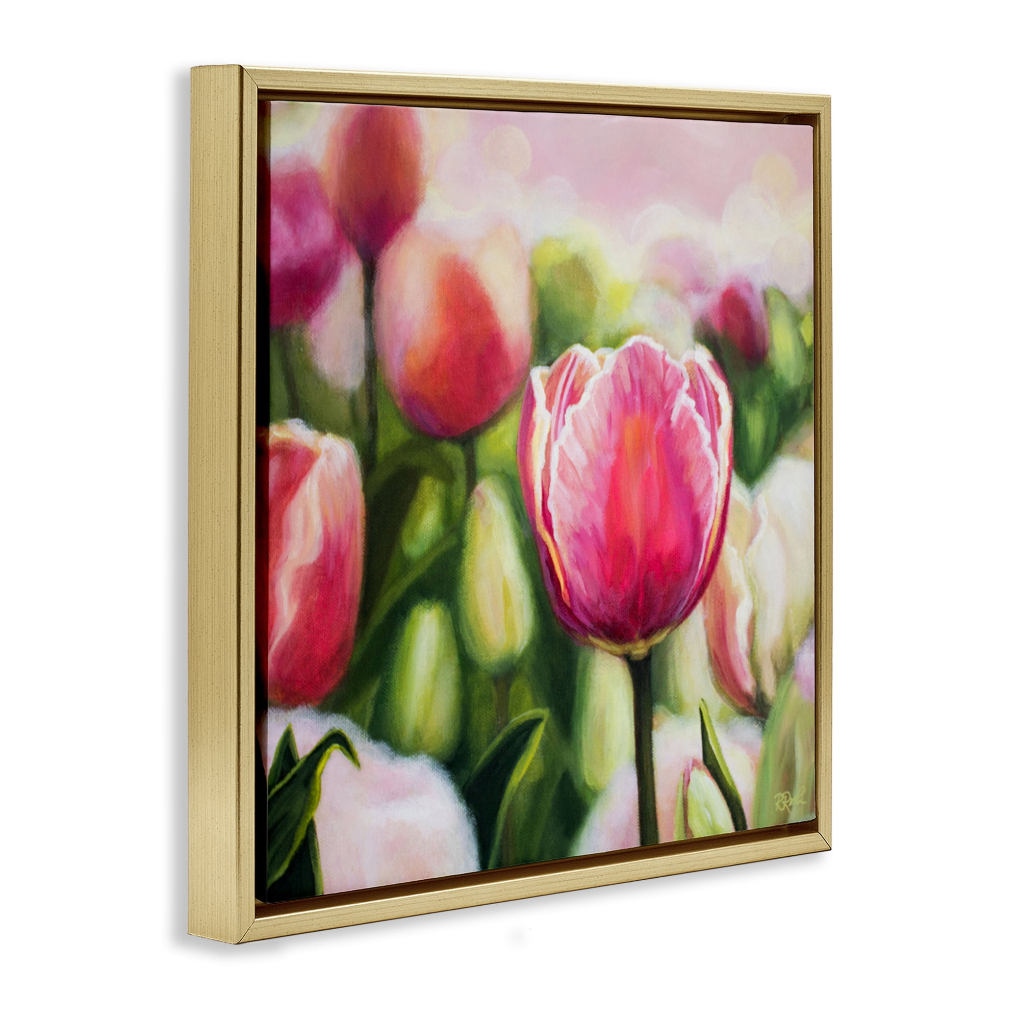 Stupell Industries Blooming Tulips Garden Plants & Flowers Painting Gold Floater Framed Canvas Art Print Wall Art, 25 x 25