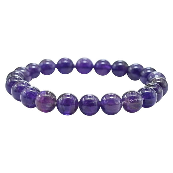 Amethyst Bracelet - 8mm Beaded Stretch Bracelet and Healing Stones