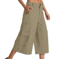 Cargo Capris For Women Stretch Wide Leg Hiking Pants Lightweight Baggy Cargo Pants With Pockets