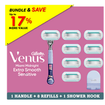 Venus Miami Midnight Extra Smooth Sensitive Manual Razor Bundle with 8 Blade Cartridge Refill