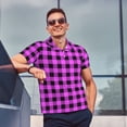 thumbnail image 3 of Kdxio Purple Black Buffalo Plaid Print Men's Short Sleeve Polo Shirt,Midweight Men's Shirt, 3 of 6