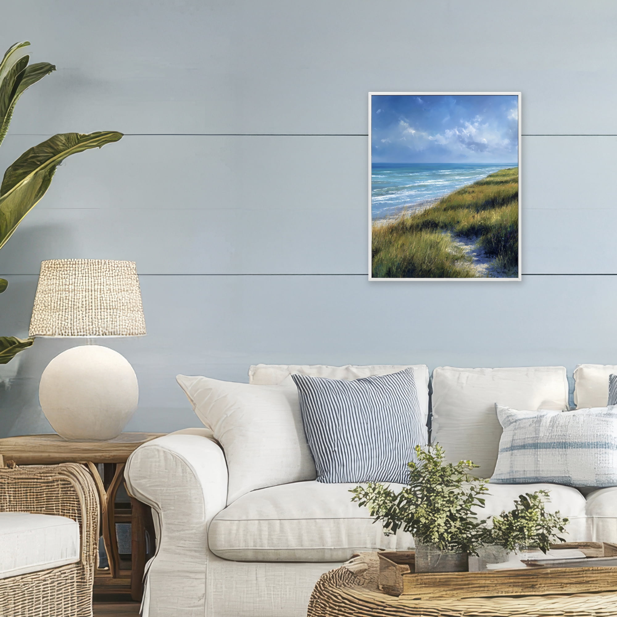 Stupell Industries Coastal Grass & Rolling Waves White Framed Giclee Art, design by Franklyn Gregory