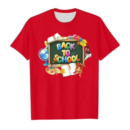 

Toddler T Shirts for Girls 4T-5T School Season T Shirt Summer Children s Short Sleeved Tops Soft and Comfortable Back To School Pattern Cute Cartoon Style Blouses &Tops Clothes Red-A 160