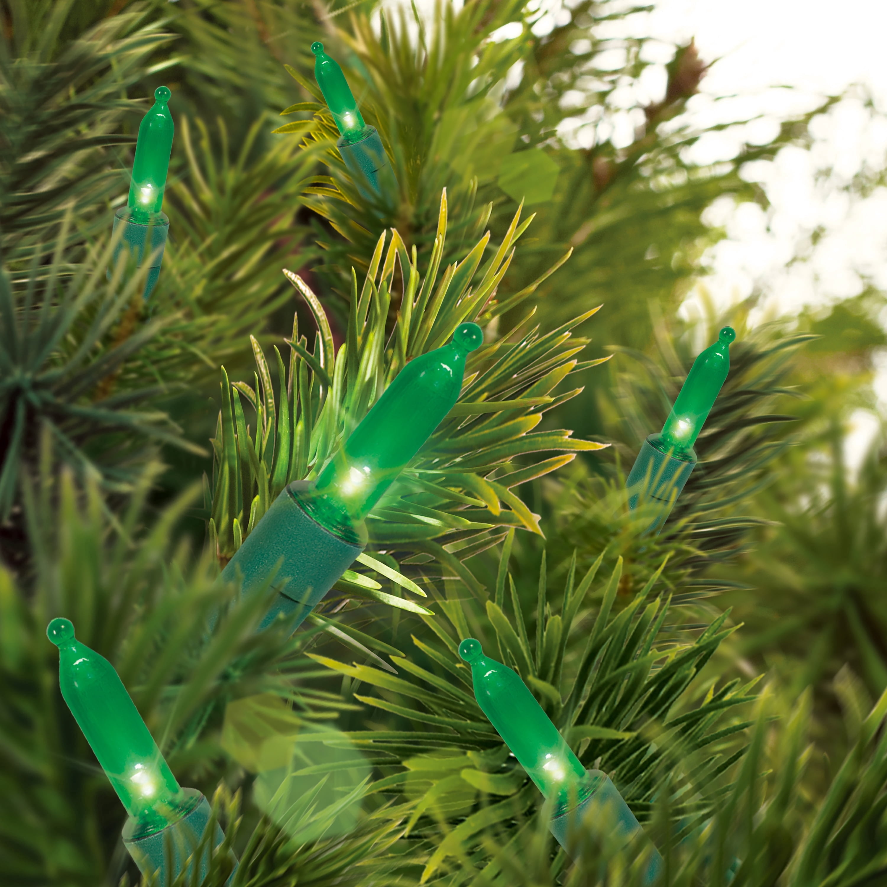 Indoor/Outdoor 100-Count LED Mini Christmas String Lights, Green, Green Wire, 19.5', by Holiday Time