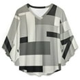 thumbnail image 4 of Abstract Geometric Art Beige Black Grey Women's V-Neck Blouse With 3/4 Ruffled Bell Sleeves Casual Top Ladies Blouses, 4 of 7