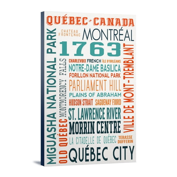 Quebec, Canada, Typography, (12x18 Wrapped Canvas, Wall Decor, Artwork)