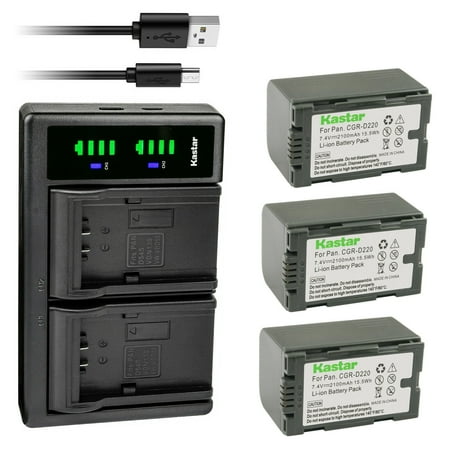 Kastar 3-Pack CGR-D16S Battery and LTD2 USB Charger Compatible with Panasonic NV-DS3 NV-DS7 NV-DS8 NV-DS9 NV-DS11 NV-DS11EN NV-DS11ENA NV-DS11ENC NV-DS12 NV-DS12B NV-DS15 NV-DS20 NV-DS25 Camera