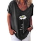 thumbnail image 2 of Qarigey Camiseta de mujer con cuello en V y estampado de flores, manga corta, tela suelta Prendas para la parte inferior del cuerpo negro 4XL, 2 of 3